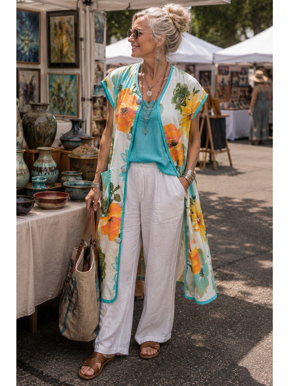 Vintage Floral Wearable Art Duster Large Lagenlook Cottagecore